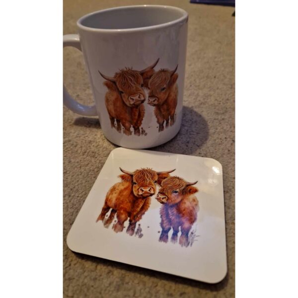 Highland Cow Coaster and Mug Set