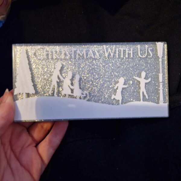 Christmas with us tile- silver with stand