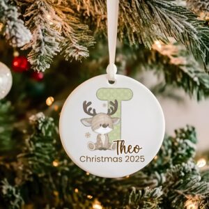 Sage Green Letter Reindeer Flat Bauble