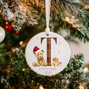 Santa Bear Letter Flat Bauble