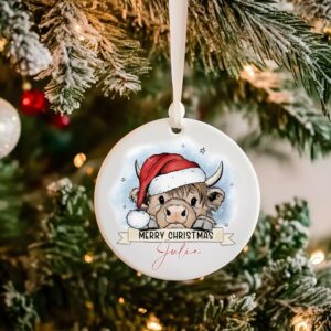 Highland Cow Banner Flat Bauble